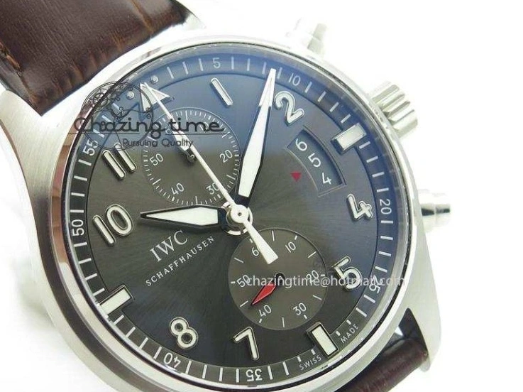 MIROTIME 0204 Cozy Pilot Chrono SS IW387802 V6F 1:1 Best Edition On Brown Leather Strap A 7323